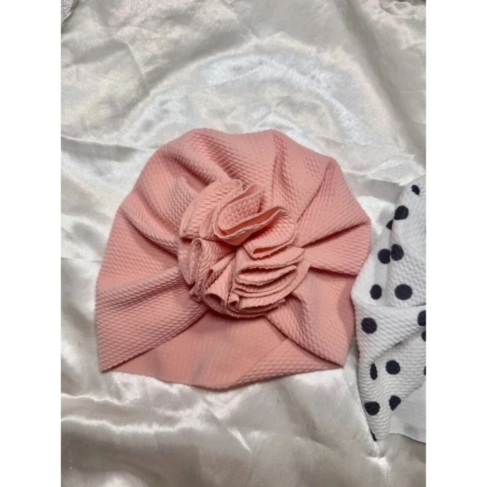 2 Baby Girl Hats 3-6M Pink & Polka Dot